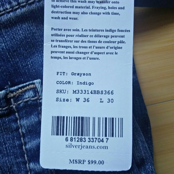 -NWT- Men's Silver Jeans Grayson Straight Jeans 36x30 - Picture 12 of 14